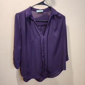 SUGARMINT Purple Sheer Women's 3/4  Sleeves Blouse Small